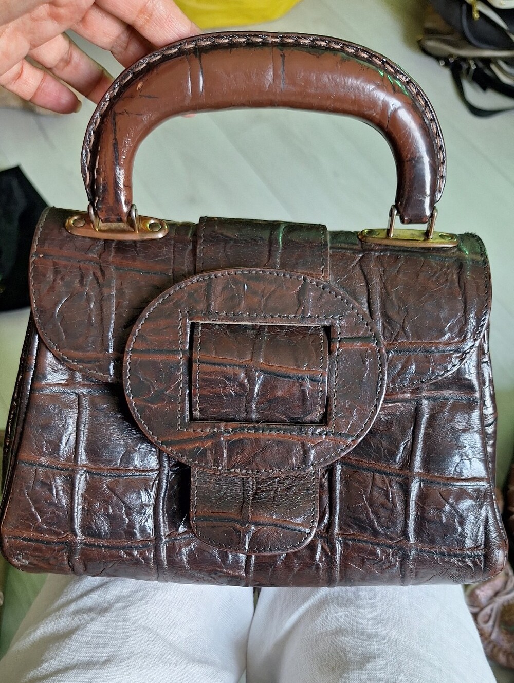 Vintage Park Lane USA Embosed Brown Leather Handbag
